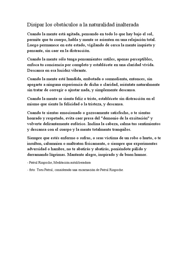 Disipar Los Obstáculos A La Naturalidad Inalterada | PDF