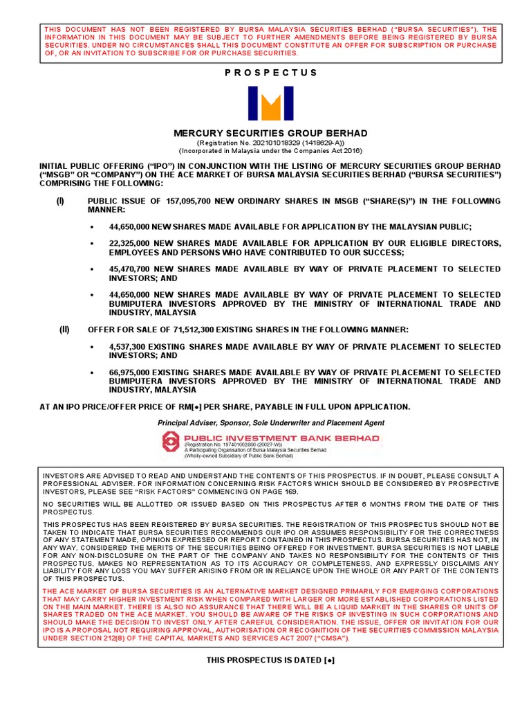 Mercury Securities IPO Prospectus | PDF | Margin (Finance) | Securities ...