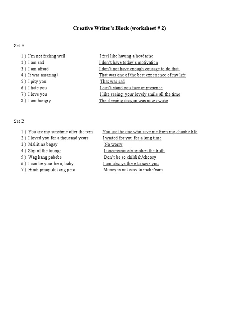 Creative Writing Block Worksheet | PDF