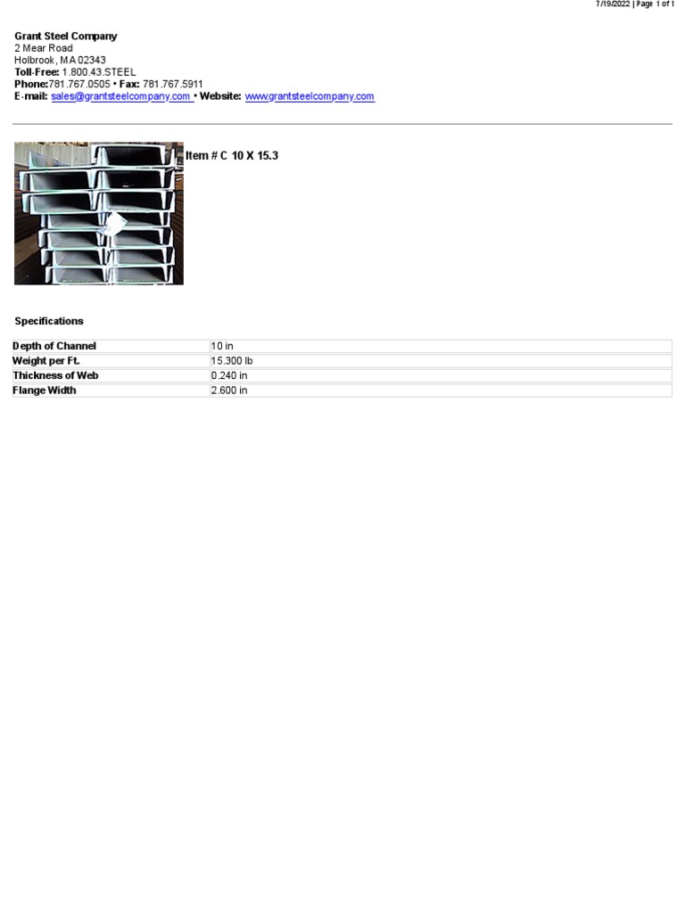 C10x15.3 Properties