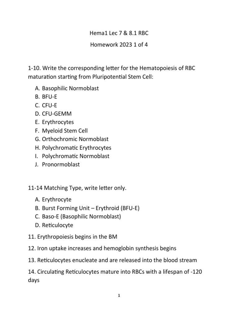 2vcm6ue9w Hema1+Lec+7+&+8.1+Homework+2023+1+of+4 | PDF | Red Blood Cell ...