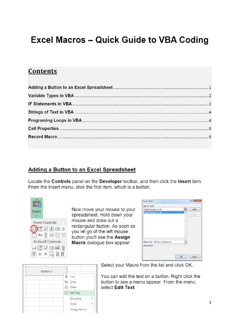 VBA Guide Sheet | PDF