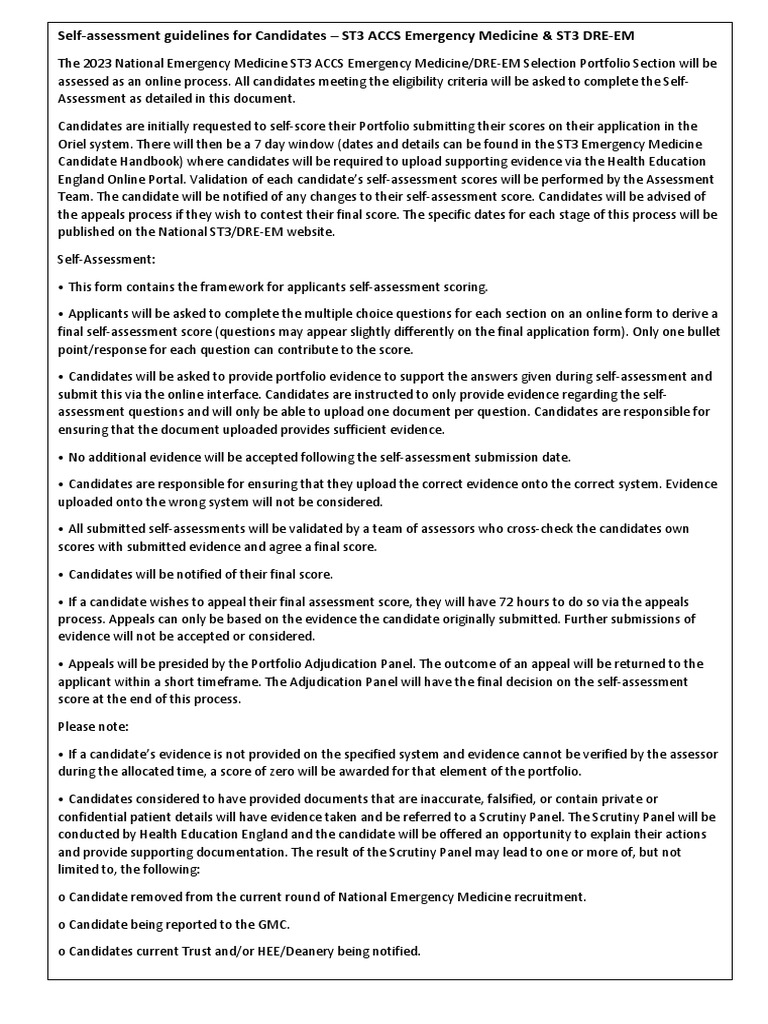 2023 st3 Emergency Medicine SelfAssessment Form PDF PDF Academic