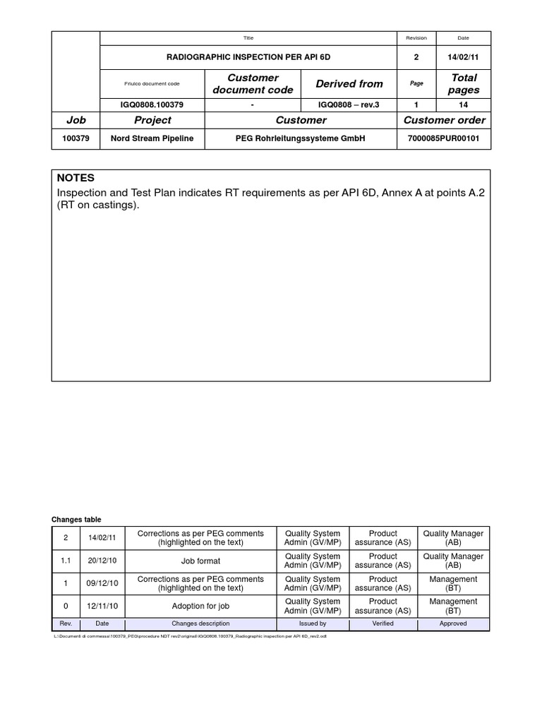 Radiographic Inspection API 6D Guide | PDF | Nondestructive Testing ...