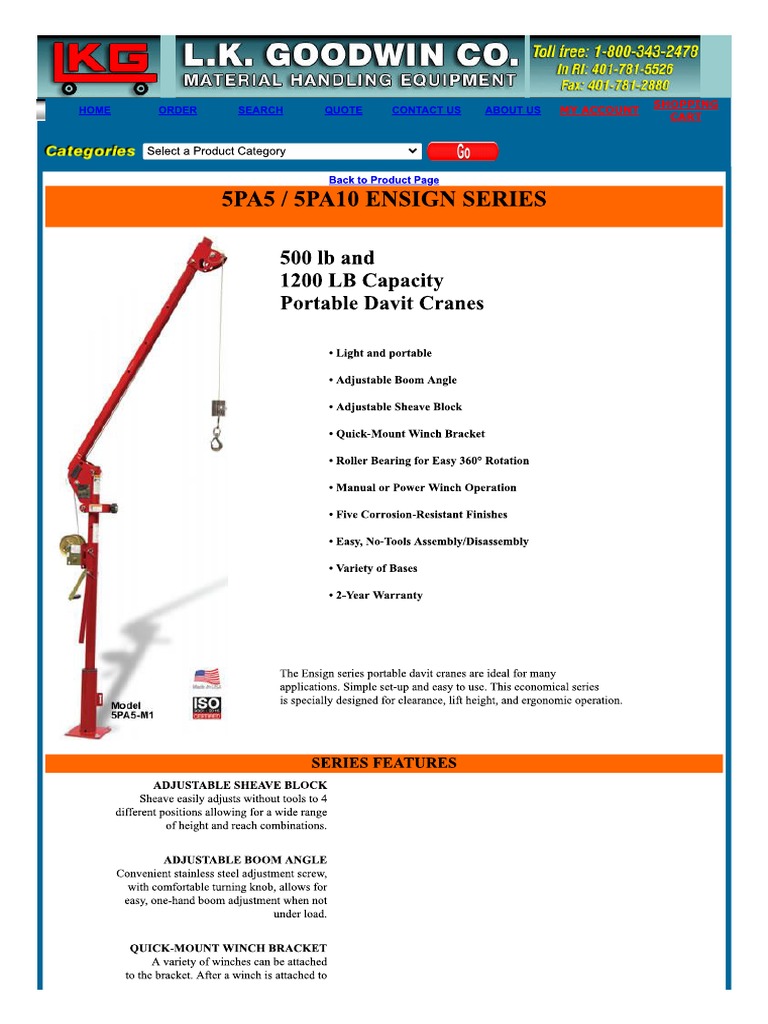 Ensign Series Portable Davit Crane, Dav... Mobile Jib Crane, Portable