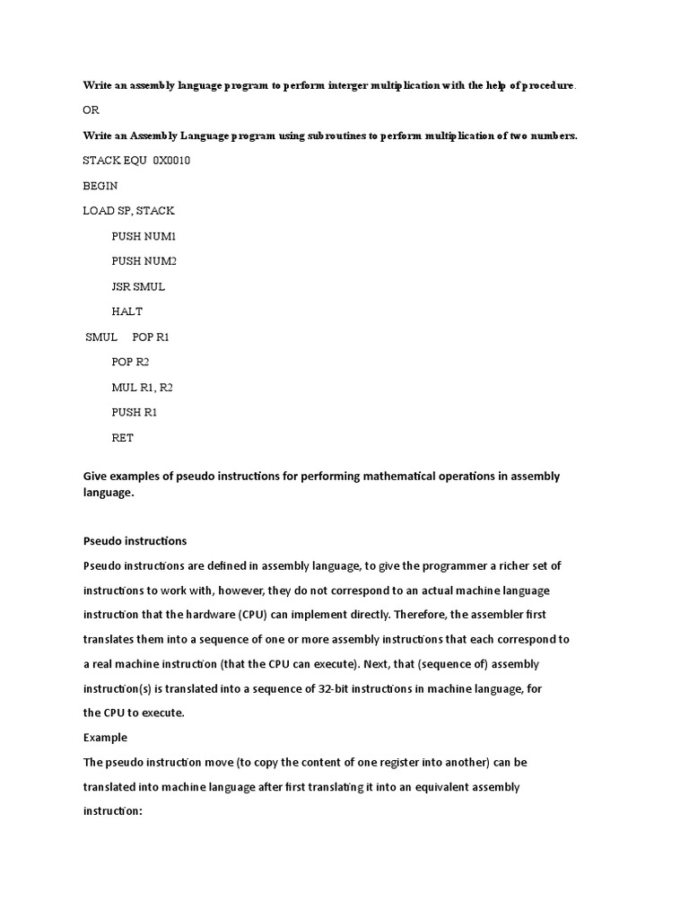 Write an assembly language program to perform interger multiplication ...