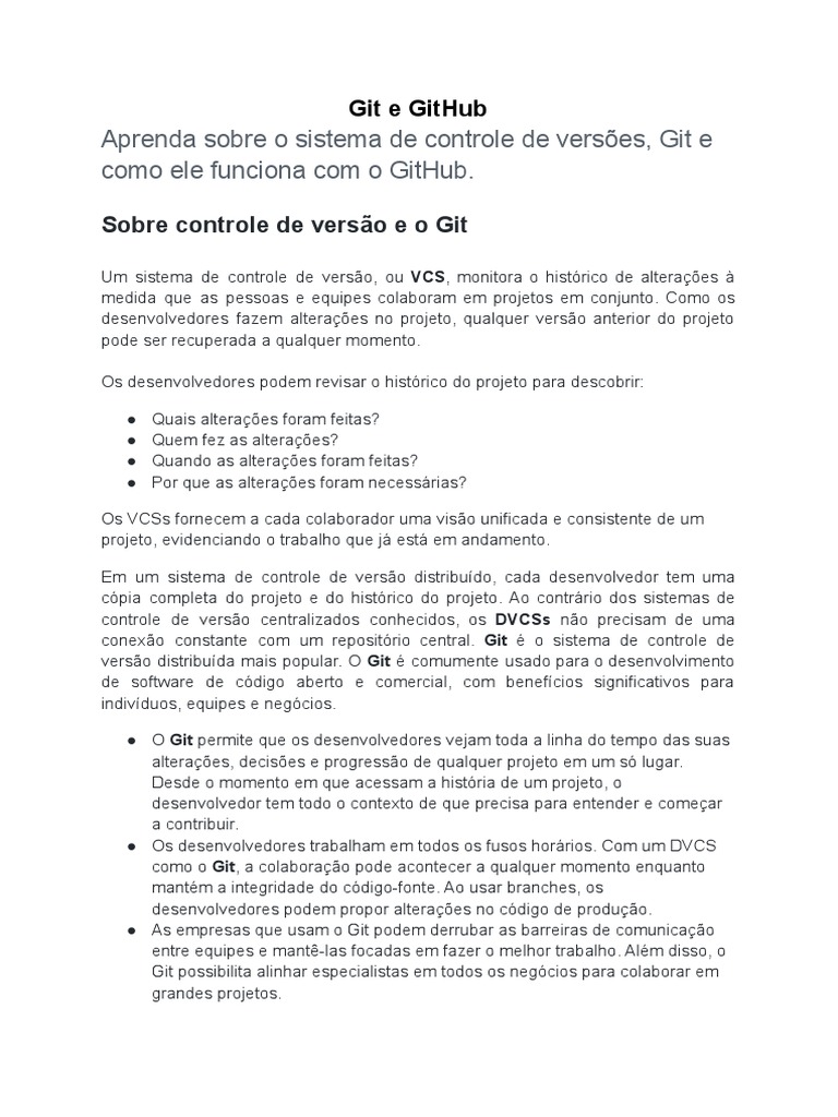Git E Github Pdf Controle De Versão Distribuição Linux