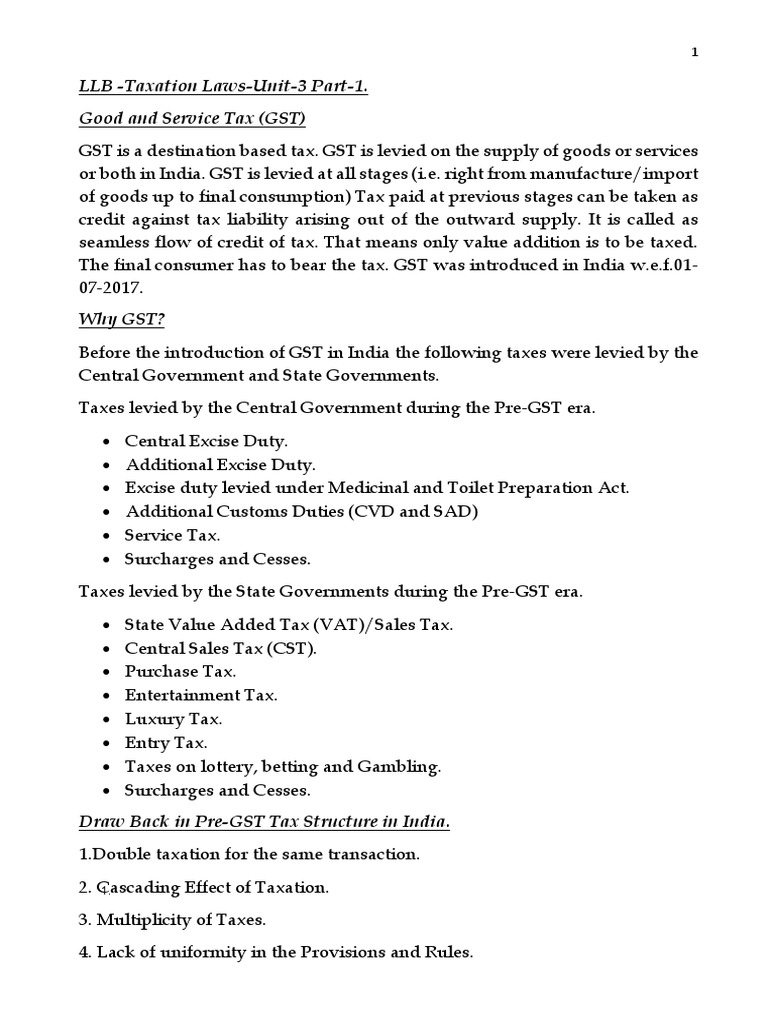 Llb Taxation Law Unit 3 Part 1 1 Pdf Pdf Value Added Tax Taxes