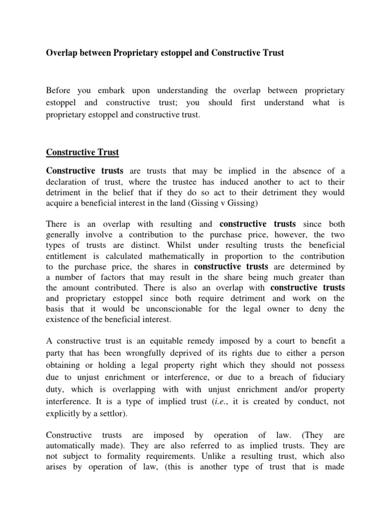 Overlap Between Proprietary Estoppel and Constructive Trust PDF English Trust Law Estoppel