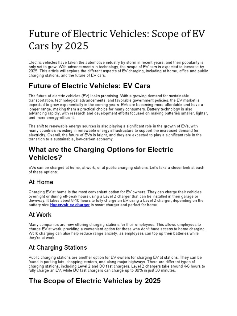 Future of Electric Vehicles Scope of EV Cars by 2025 PDF Electric Vehicle Battery Charger
