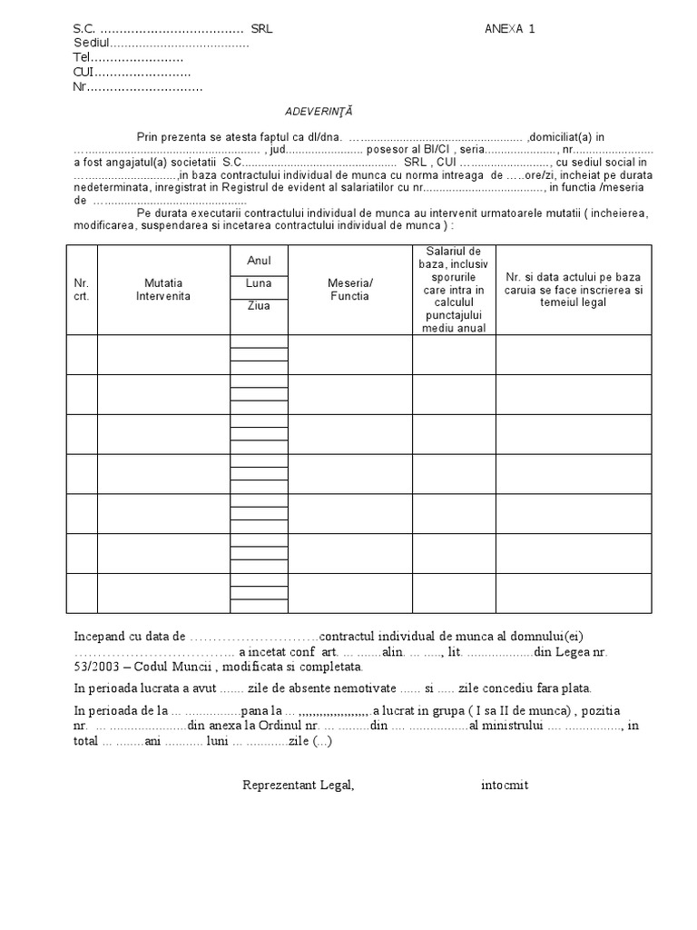 Adeverinta Vechime PDF