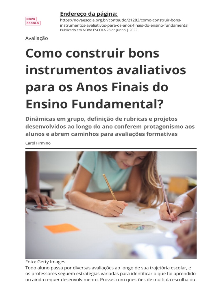 Instrumentos Avaliativos para Ensino Fundamental | PDF | Aprendizado ...