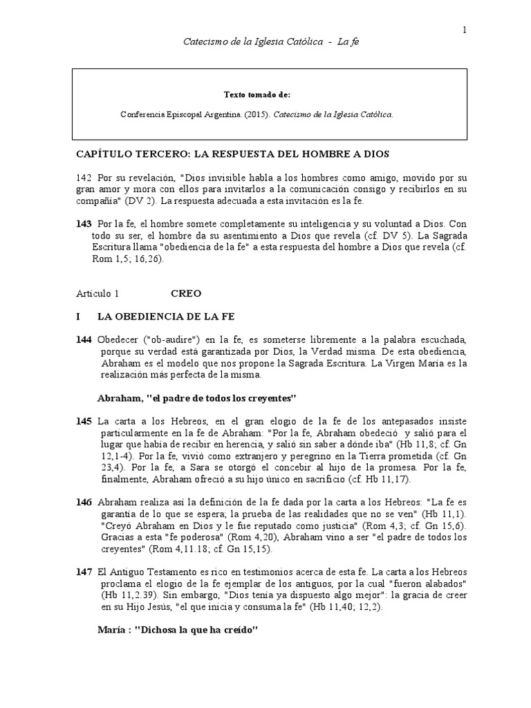 La Fe en el Catecismo Católico | PDF | Fe | Iglesia Católica