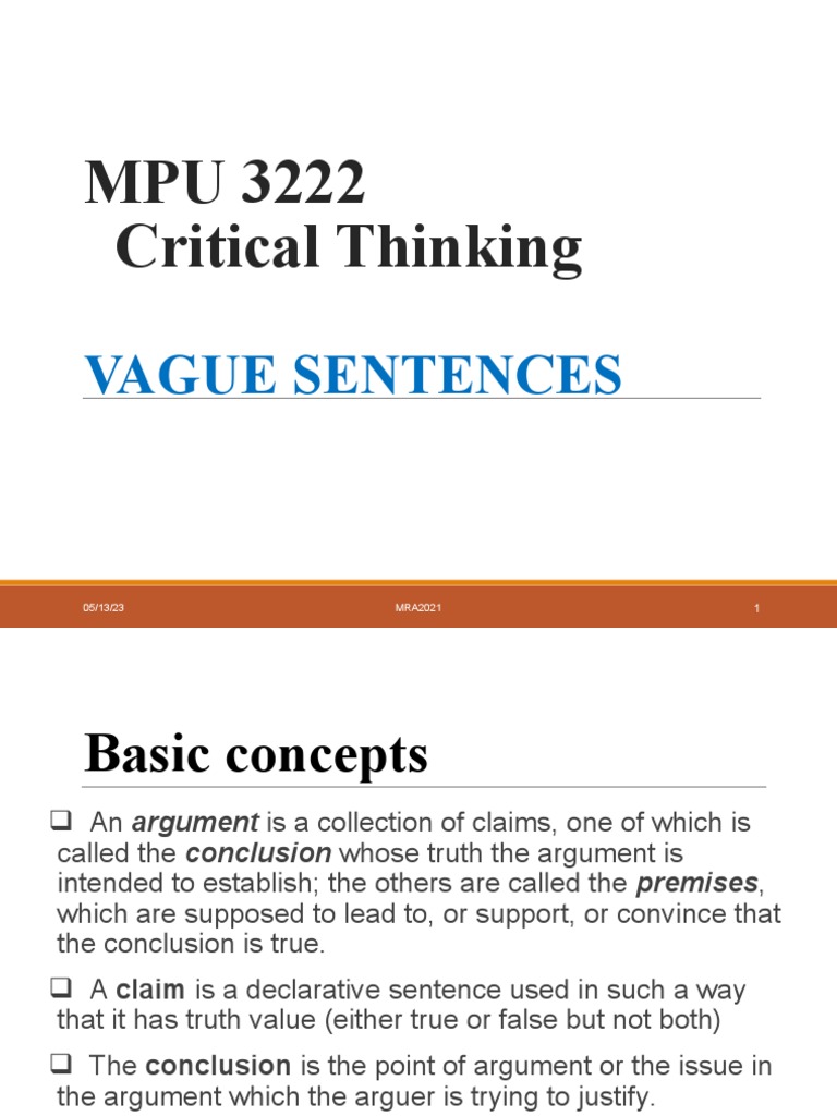 Lesson 3 Vague Sentences PDF Argument Vagueness