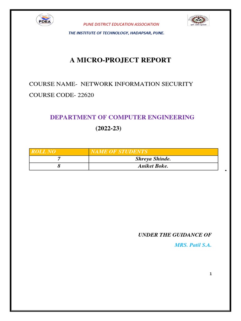 A MicroProject Report Course Information Security COURSE