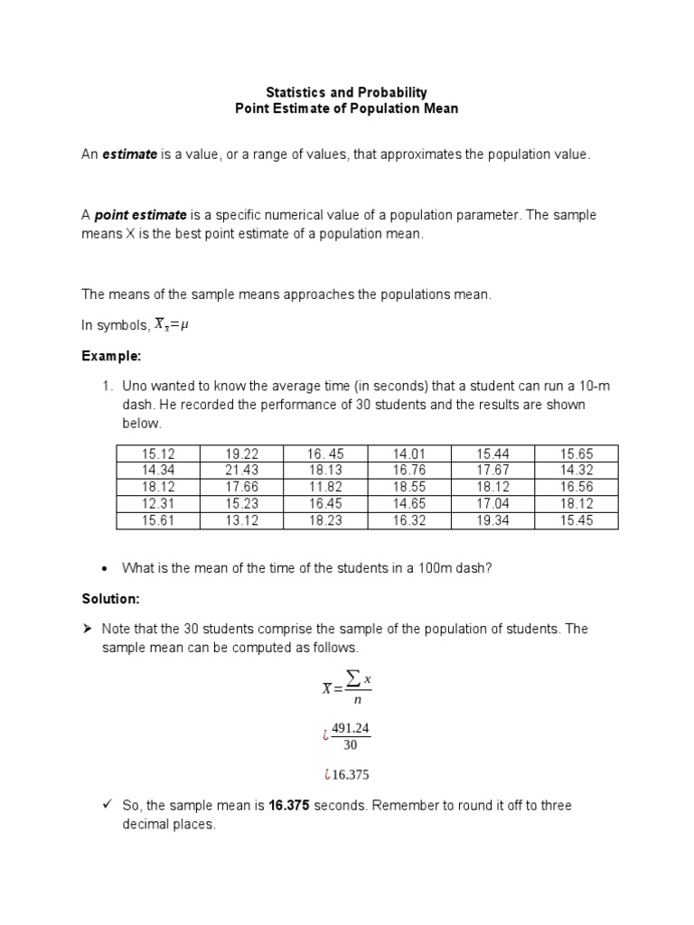 Point Estimate of Population Mean | PDF | Mean | Estimator