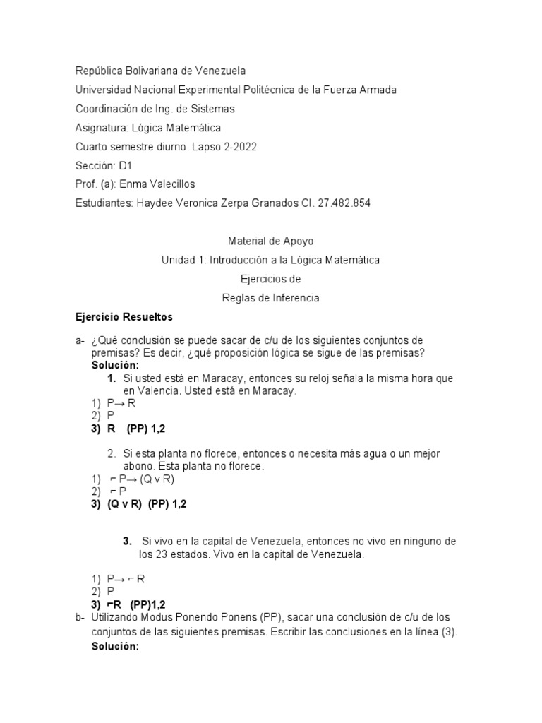 Ejercicios Reglas de Inferencia | PDF | Razonamiento deductivo | Lógica