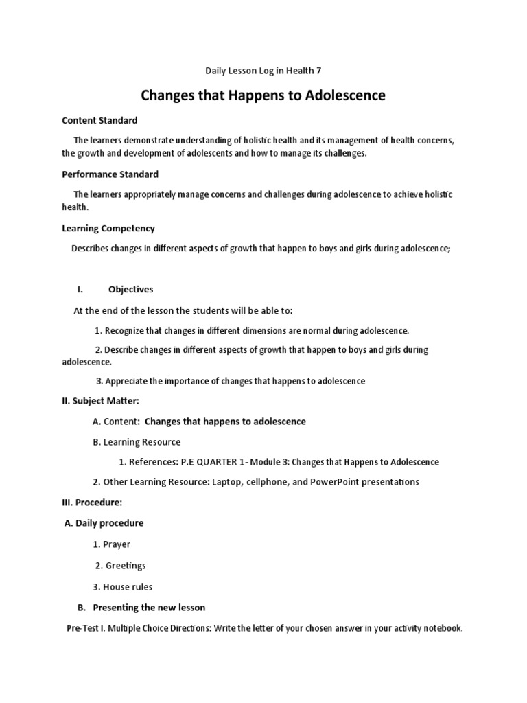 Final Lesson Plan Pdf Adolescence Behavioural Sciences