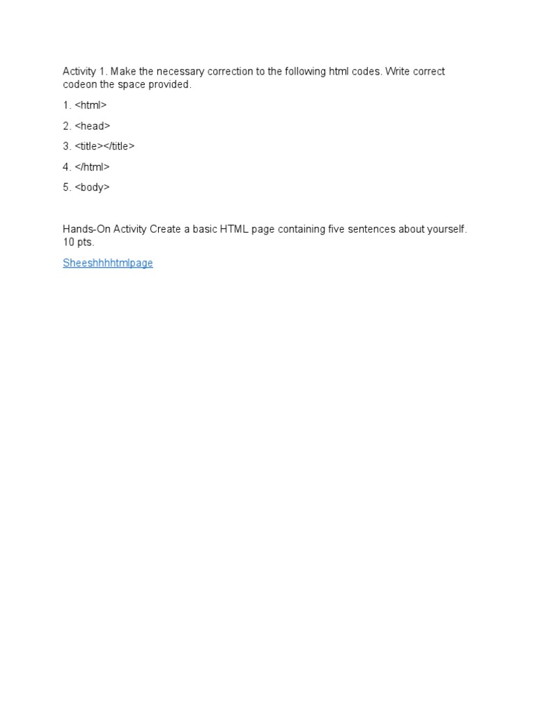 Correct html codes and create a basic html page pdf