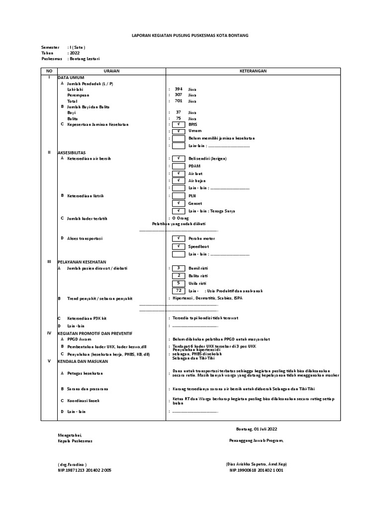 Form Laporan Monev Pusling | PDF
