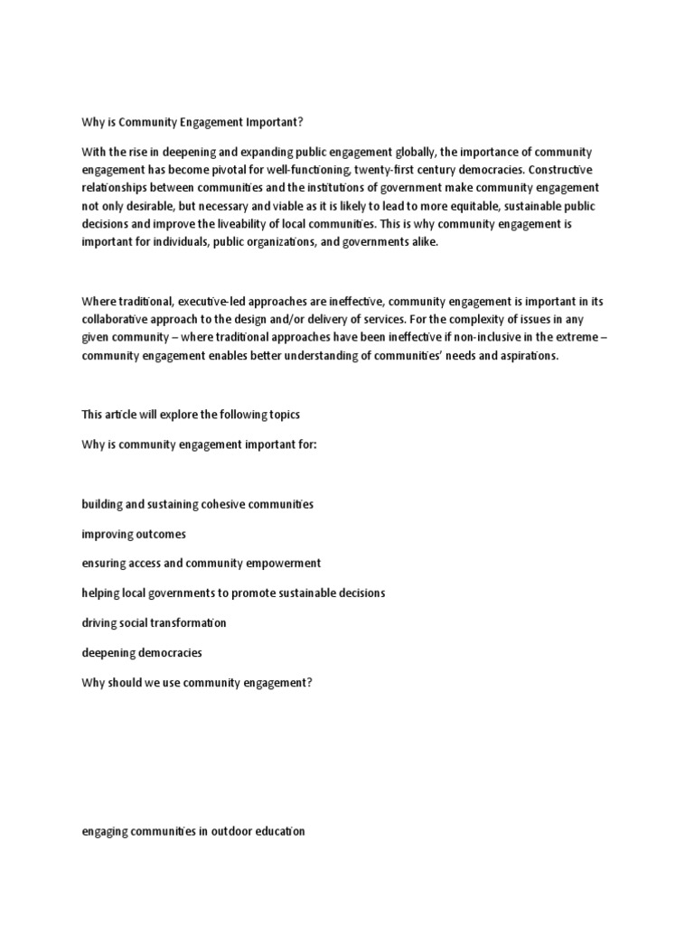 Importance of Community Engagement | PDF | Community | Decision Making