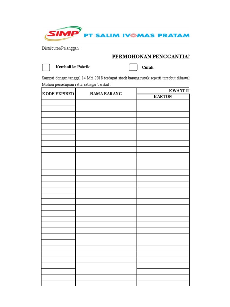 Permohonan Retur Barang Rusak | PDF