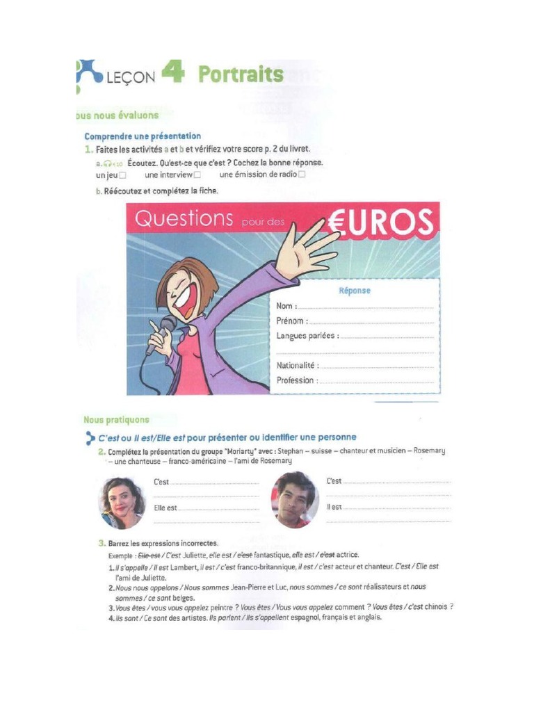 Cahier Dossier 1 Leçon 4 | PDF