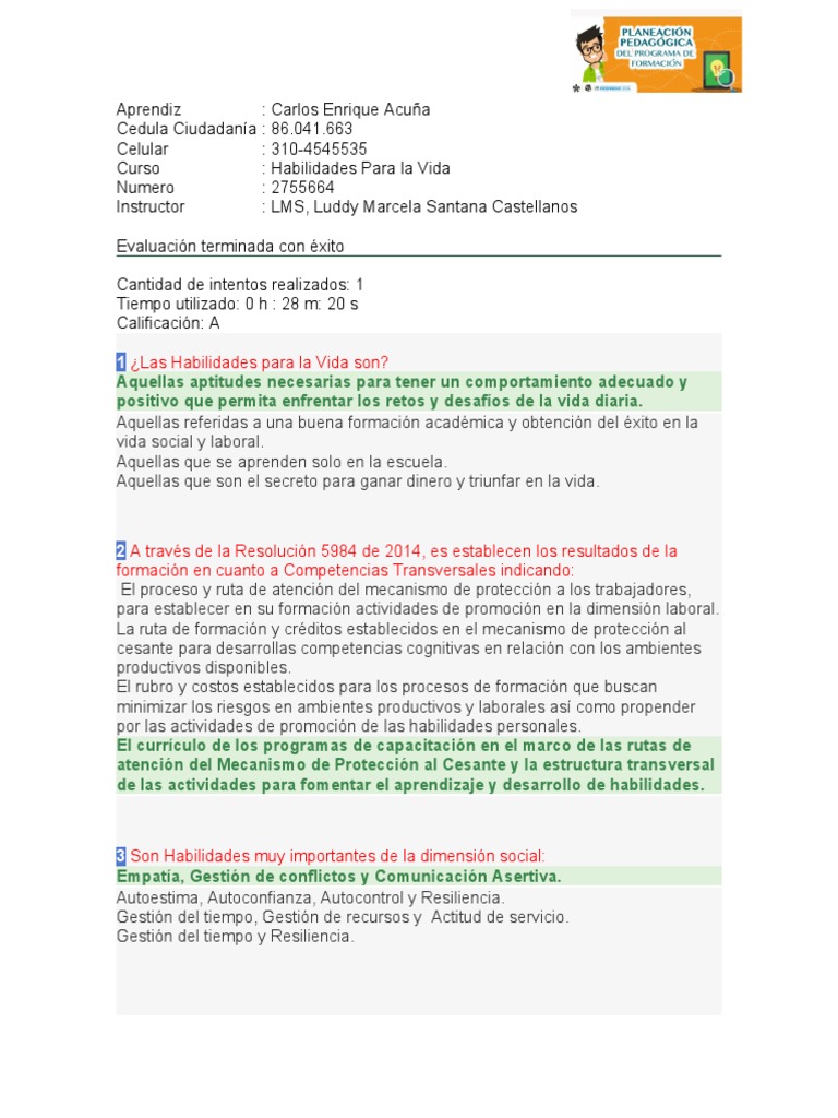 Habilidades para la Vida: Guía Completa | PDF | Las emociones ...