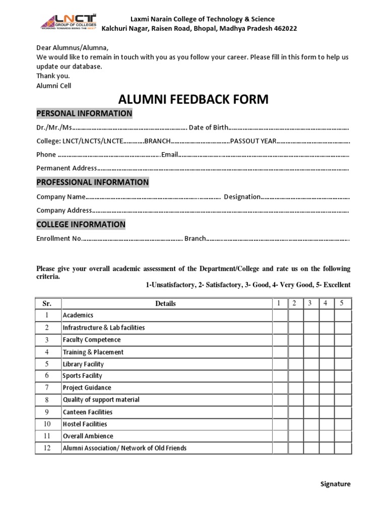 Alumni Feedback Form for Database Update | PDF | Career & Growth ...