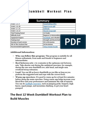 12 Week Dumbbell Workout Plan PDF, PDF, Arm