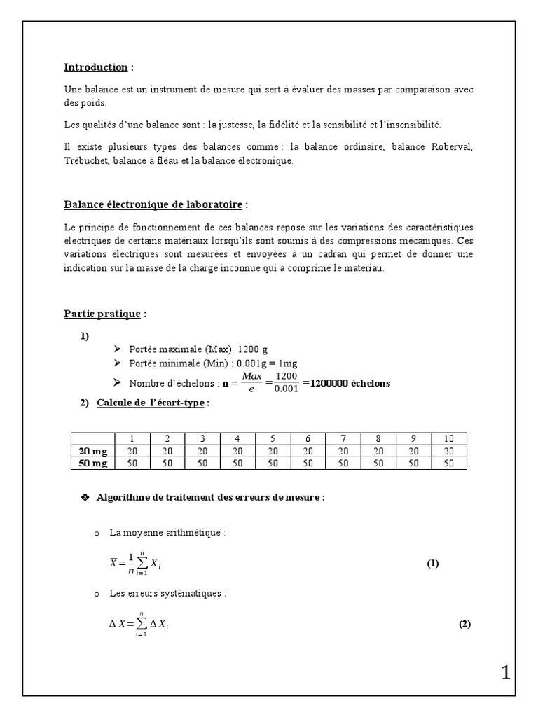 Etudes Des Qualités D'une Balance | PDF | Balance (instrument) | La nature
