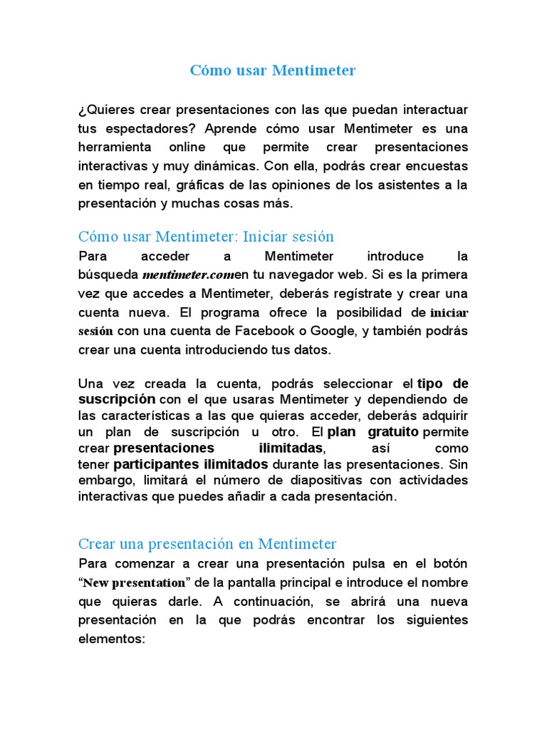 Cómo Usar Mentimeter | PDF | Informática | Software