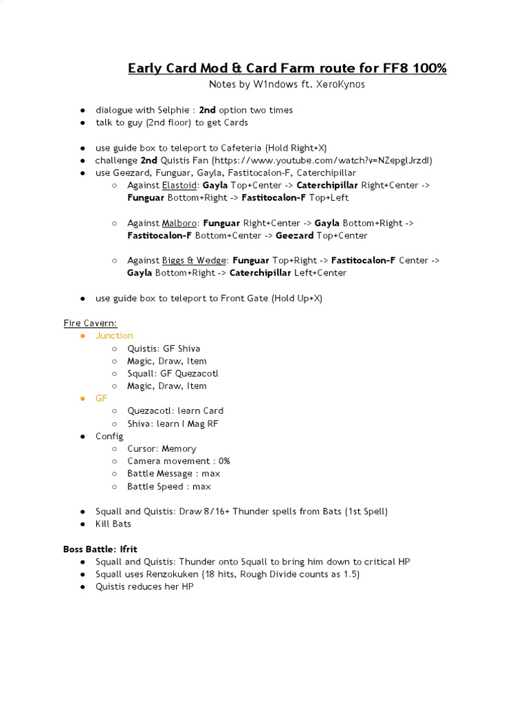 FF8 Early Card Mod & Farming Guide | PDF