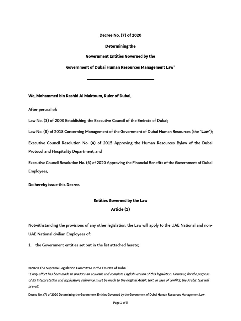 Decree 7 of 2020 HR Law - English | PDF | Dubai | Government