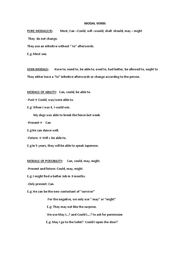 An InDepth Guide to English Modal Verbs Their Uses and Functions PDF