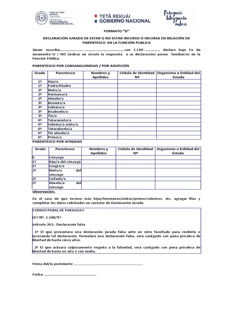 Declaración Jurada de Parentesco Público | PDF | Derecho
