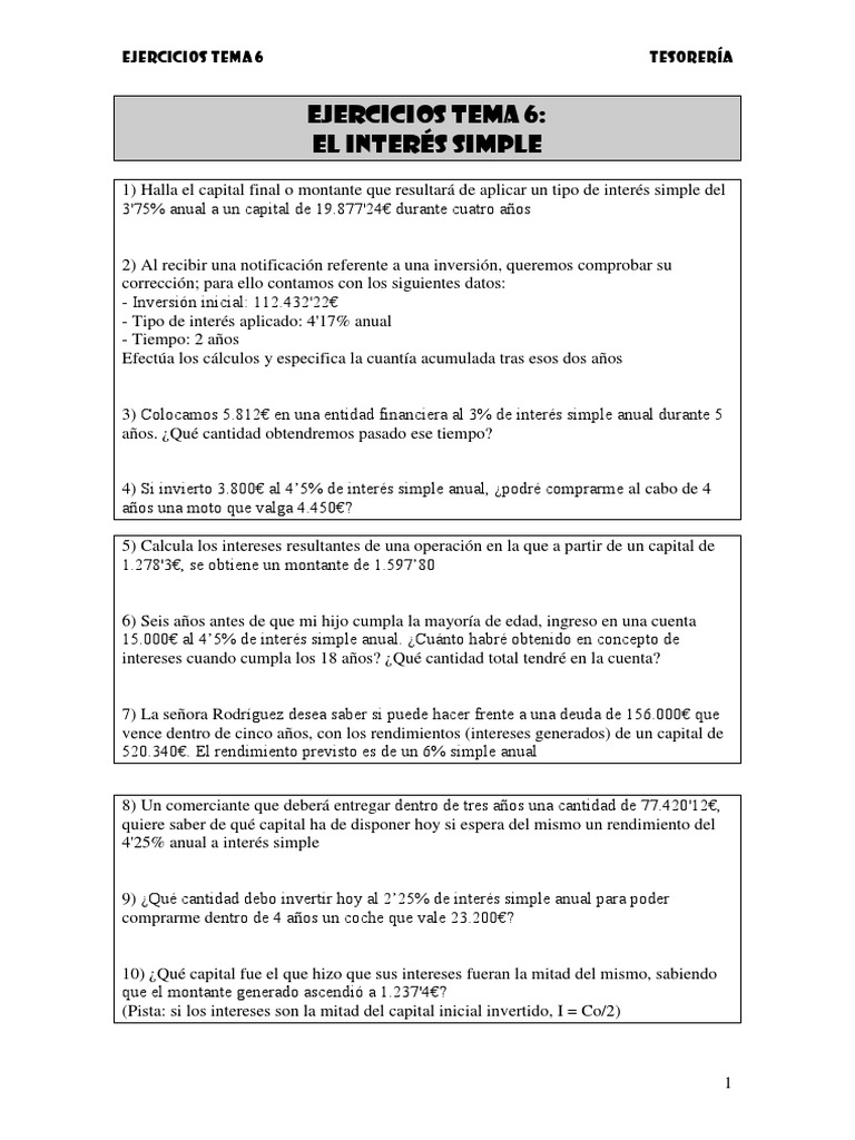 Ejercicios de Interés Simple y Descuento | PDF | Bancos | Interés