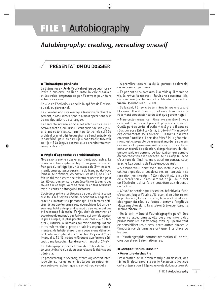 Autobiographie : création et jeu littéraire | PDF | Romans ...