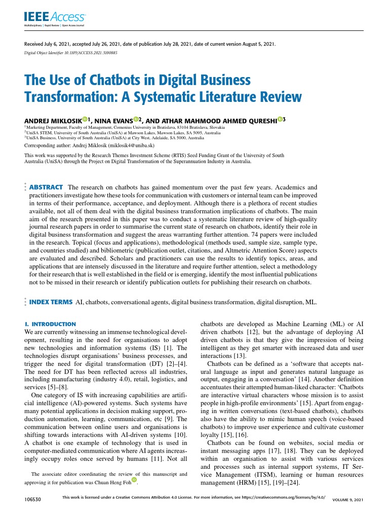 The Use of Chatbots in Digital Business Transformation A Systematic ...