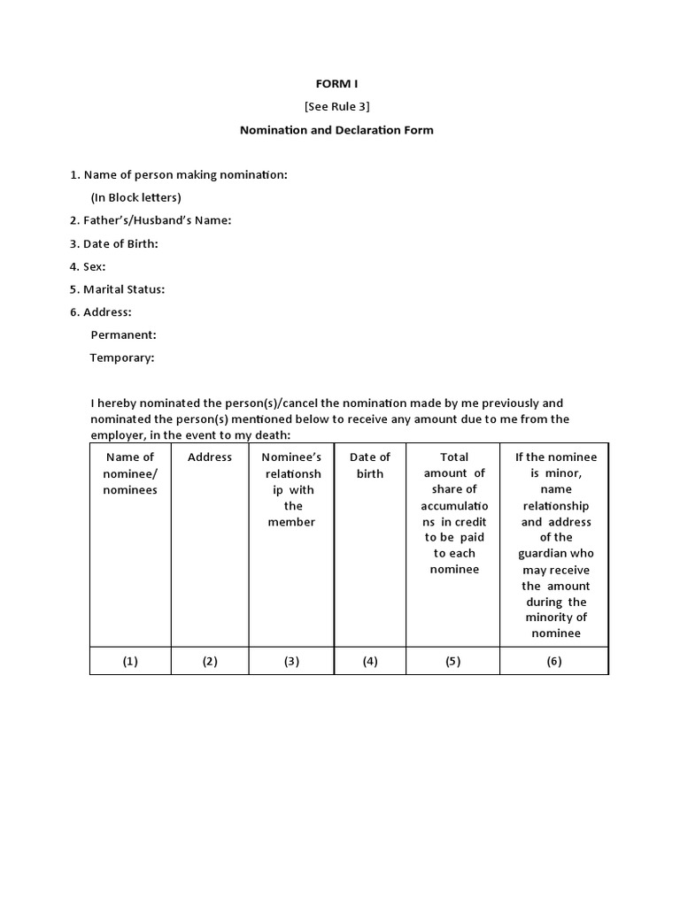 FORM I Nomination (POW) | PDF | Justice | Crime & Violence