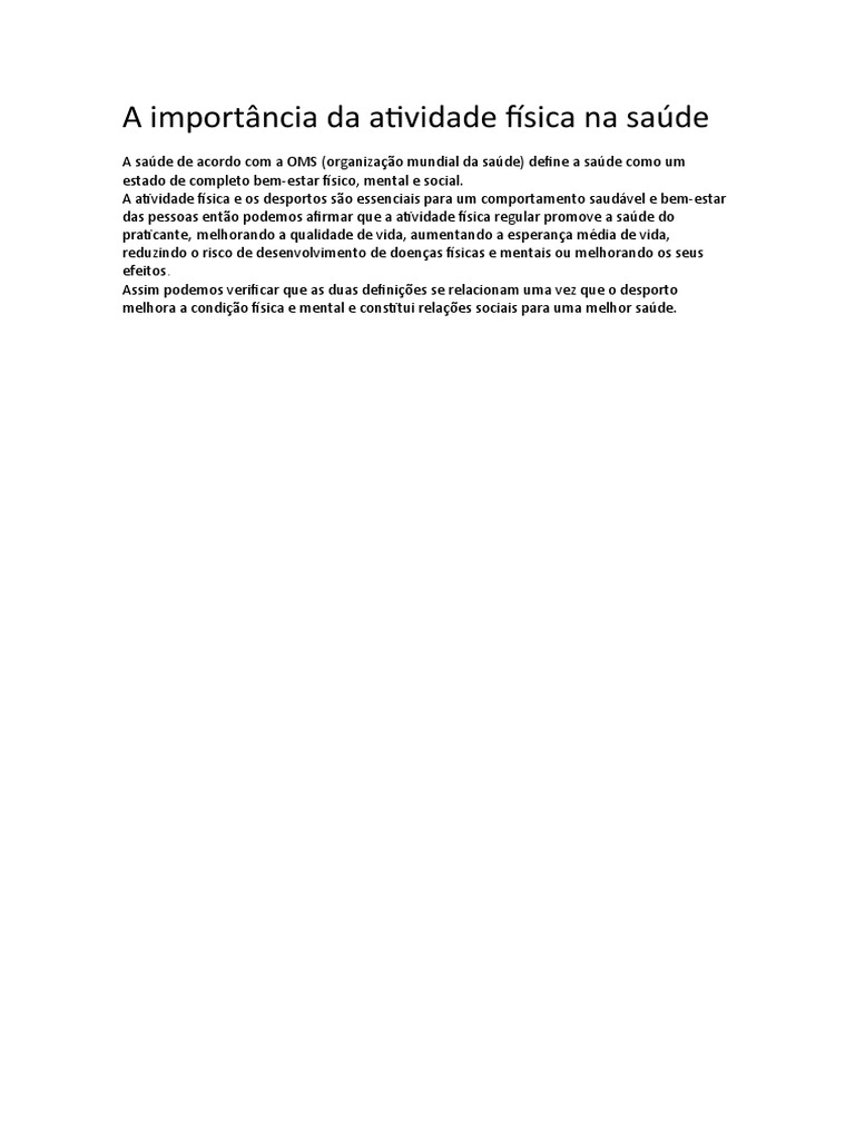 Importância da Atividade Física para Saúde | PDF | Estilo de vida