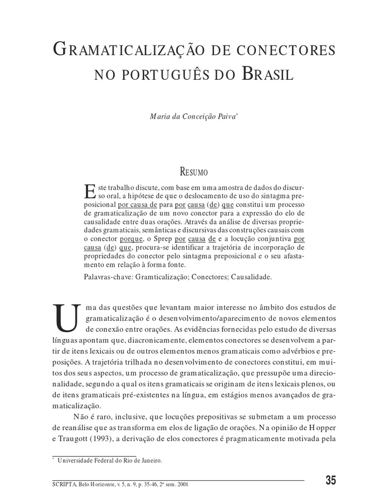 Ramaticalização DE Conectores NO Português DO Rasil: Maria Da Conceição ...