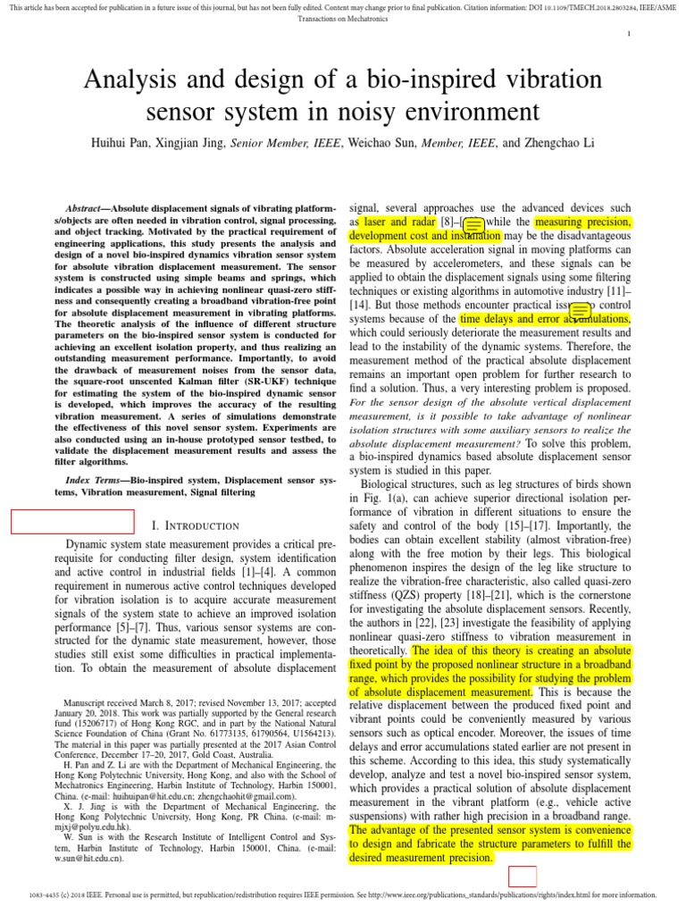 Bio-Inspired Vibration Sensor Design | PDF