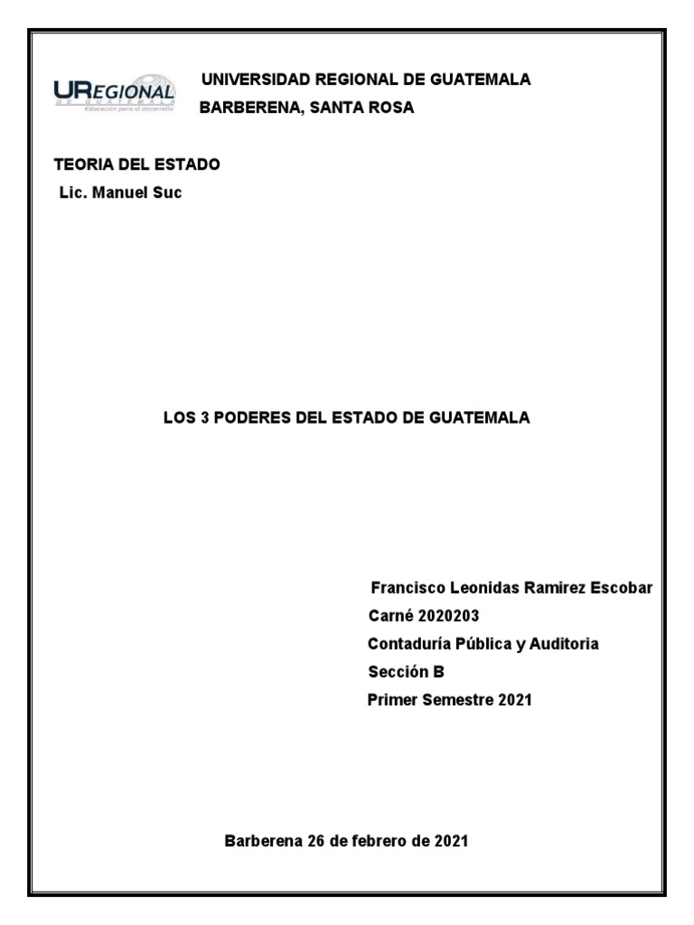 Tres Poderes del Estado en Guatemala | PDF | Separación de poderes ...