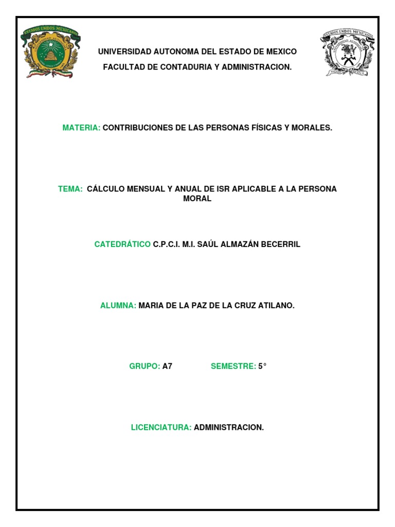 Cálculo de ISR para Personas Morales | PDF | Impuesto sobre la renta ...