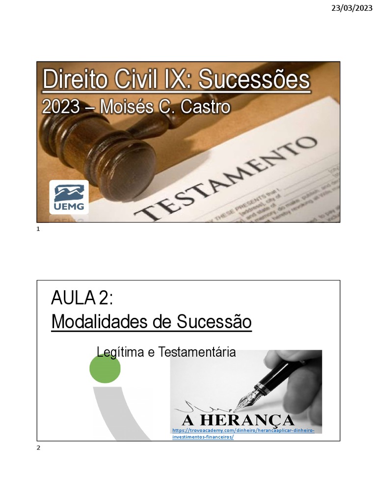 Sucessões: Modalidades de Sucessão Legítima e Testamentária e Cálculo ...