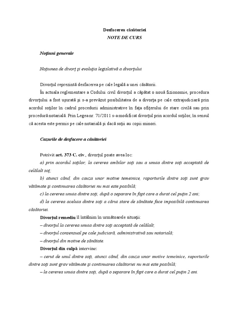 C.9 - ZI - Divortul - Note de Curs | PDF