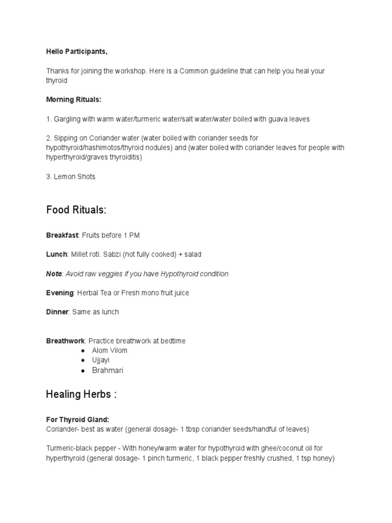 Guidelines for Morning and Evening Rituals, Food Choices, Breathwork