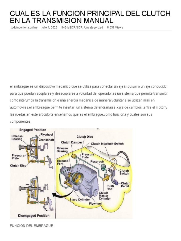 Cual Es La Funcion Principal Del Clutch en La Transmision Manual