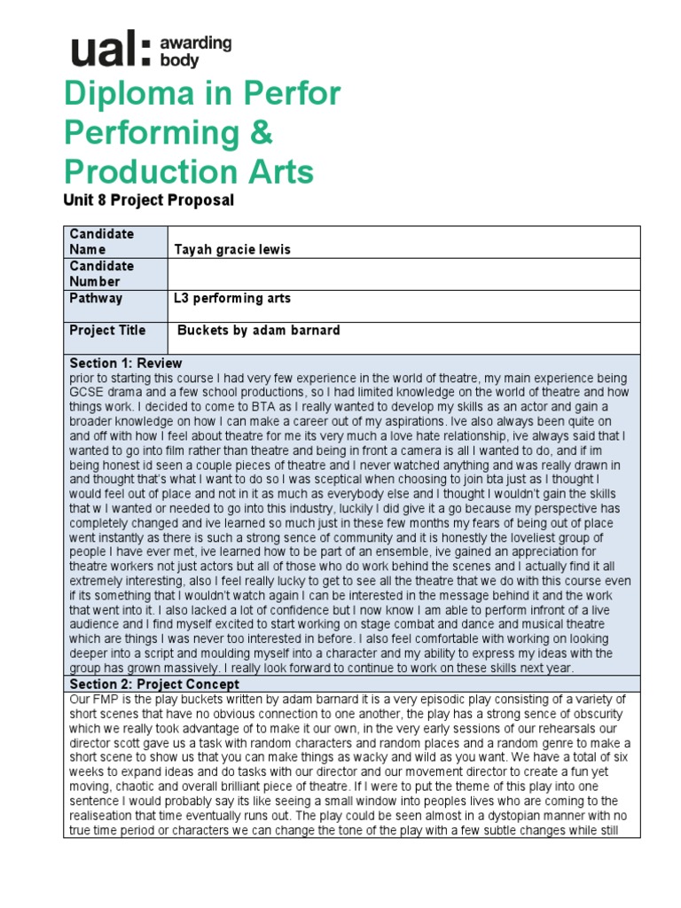 Project Proposal: Buckets Play Analysis | PDF | Theatre